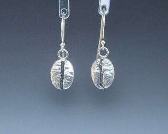 Individually Cast Sterling Silver Handmade Coffee Bean Earrings - Great Gift for a Coffee Lover - Each Bean is Unique!