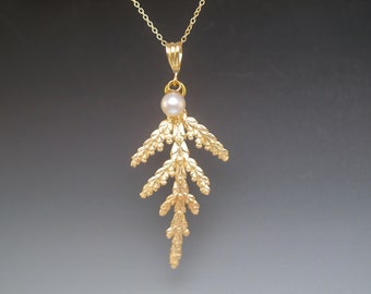 Individually Cast Solid 14k Gold Cypress Branch Pendant - OOAK - Up North Style - Ultimate Nature Lover Gift