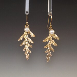 Individually Cast Solid 14k Gold Cypress Branch Earrings OOAK Up North Style Ultimate Nature Lover Gift image 2