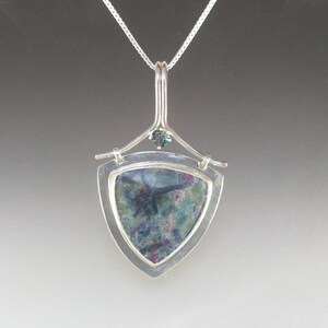 Ruby in Fuchsite with Kyanite and Tourmaline Sterling Silver "Wishbone" Pendant