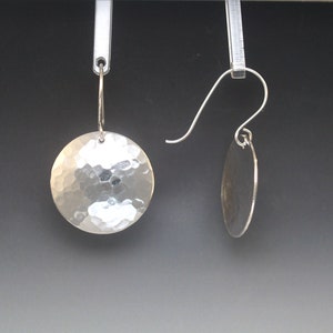 Hammered Argentium Sterling Silver Disc Earrings Large 7/8 Minimalist Earrings Disco Ball Earrings Domed Silver Disc Earrings image 2