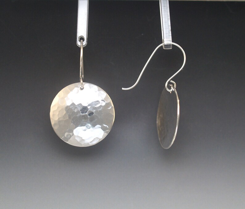 Hammered Argentium Sterling Silver Disc Earrings Large 7/8 Minimalist Earrings Disco Ball Earrings Domed Silver Disc Earrings image 2