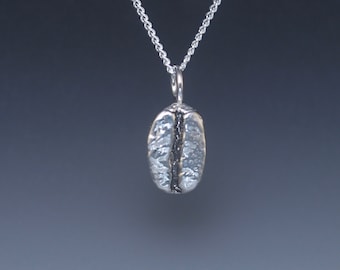 Individually Cast Sterling Silver Coffee Bean Pendant - OOAK - Caffeinated Gift!