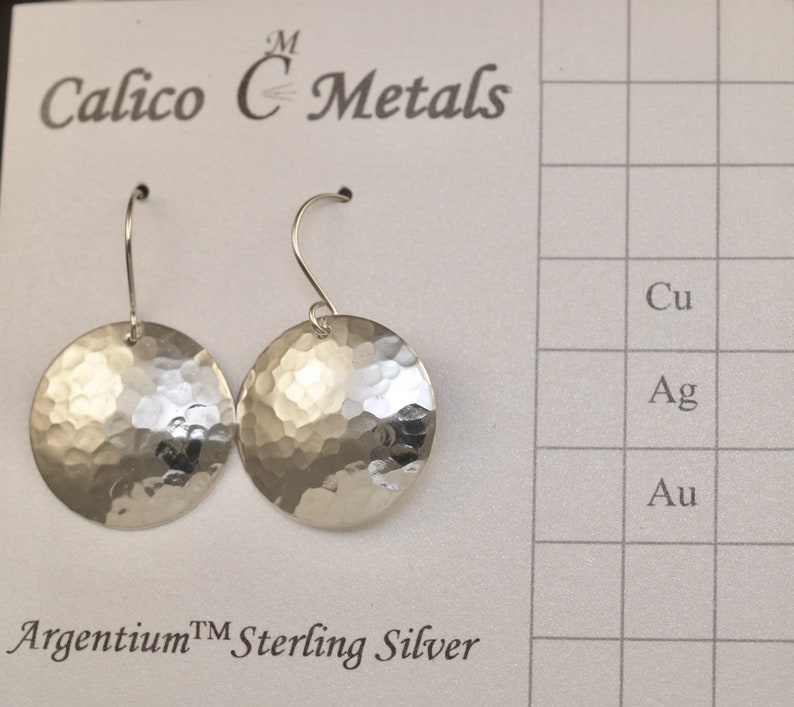 Hammered Argentium Sterling Silver Disc Earrings Large 7/8 Minimalist Earrings Disco Ball Earrings Domed Silver Disc Earrings image 4