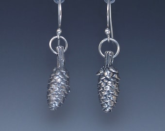 Individually Cast Sterling Silver Pine Cone Earrings - Nature Lover Gift - Up North Style - OOAK