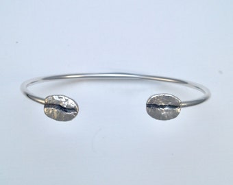 Sterling Silver Coffee Bean Bangle - Cast from Individual Beans - Caffeine Lovers Gift