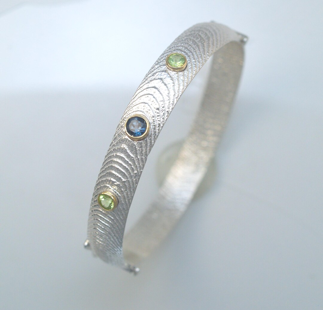 Cuttlebone Cast Sterling Silver Bangle: 22K Gold, Topaz & Peridot - Etsy