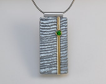 22 Karat Gold & Sterling Silver Rippled Rectangle Pendant - Choose Your Gemstone - OOAK Designer Jewelry - Unique Cuttlebone Texture