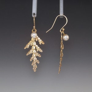 Individually Cast Solid 14k Gold Cypress Branch Earrings OOAK Up North Style Ultimate Nature Lover Gift image 3