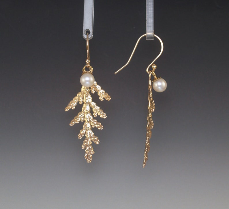 Individually Cast Solid 14k Gold Cypress Branch Earrings OOAK Up North Style Ultimate Nature Lover Gift image 3