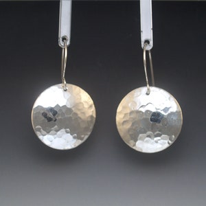 Hammered Argentium Sterling Silver Disc Earrings Large 7/8 Minimalist Earrings Disco Ball Earrings Domed Silver Disc Earrings image 1
