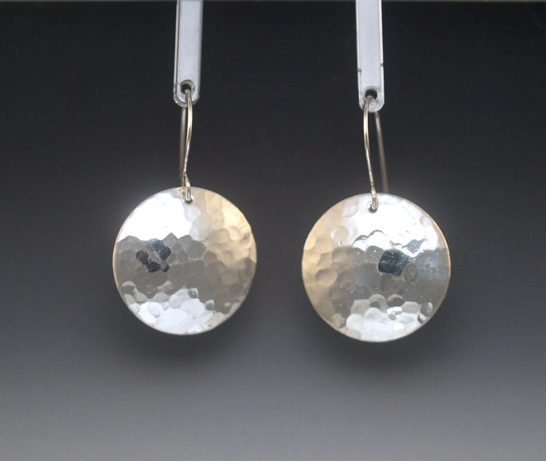 Hammered Argentium Sterling Silver Disc Earrings Large 7/8 Minimalist Earrings Disco Ball Earrings Domed Silver Disc Earrings image 1