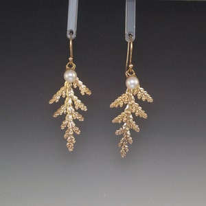 Individually Cast Solid 14k Gold Cypress Branch Earrings OOAK Up North Style Ultimate Nature Lover Gift image 1