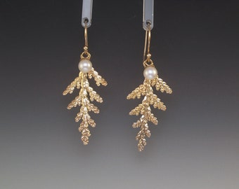 Individually Cast Solid 14k Gold Cypress Branch Earrings - OOAK - Up North Style - Ultimate Nature Lover Gift