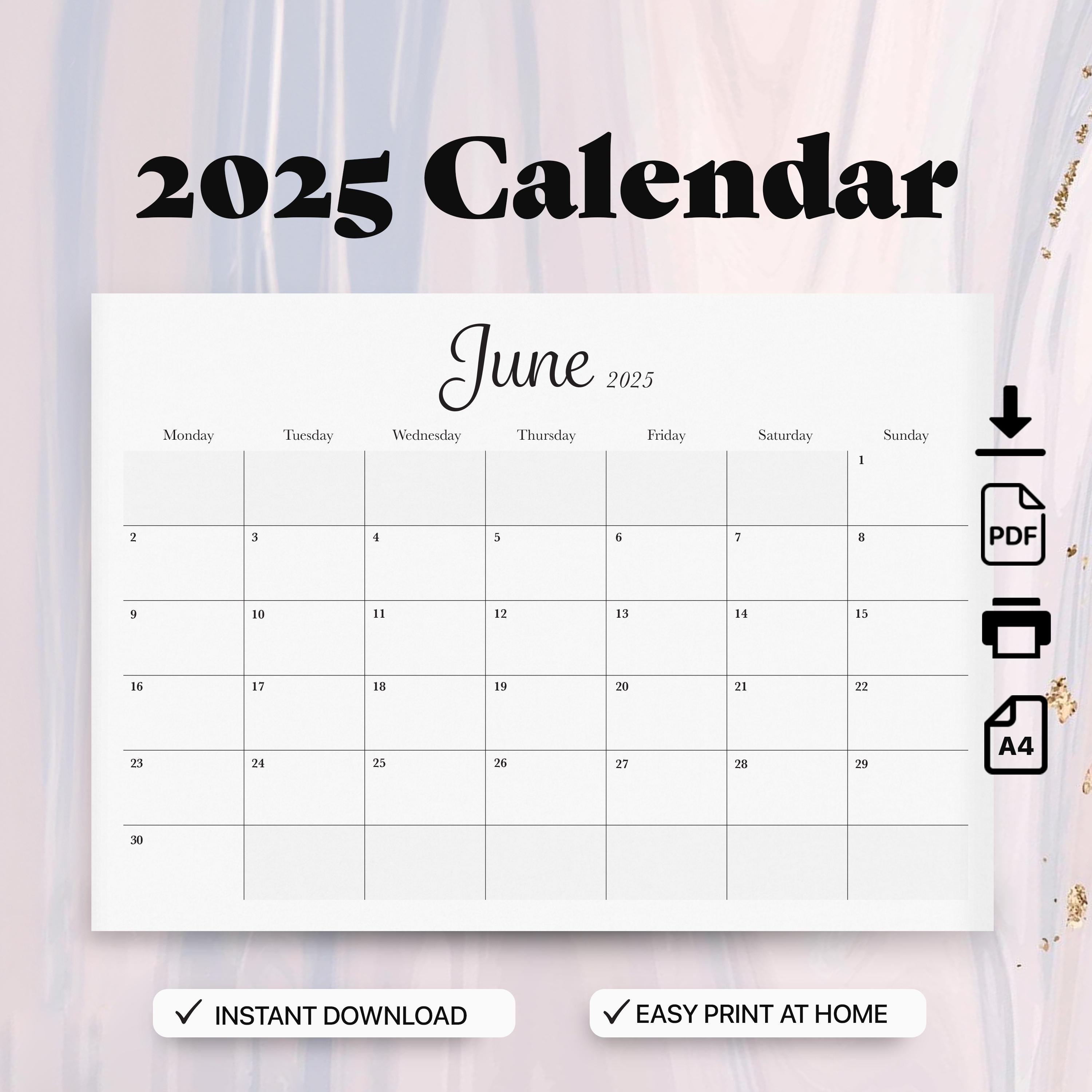 2025 Printable Calendar | Monthly Planner | PDF Downloadable calendar for 2025 | A4 / Letter Size | Wall Calendar | Minimalist design