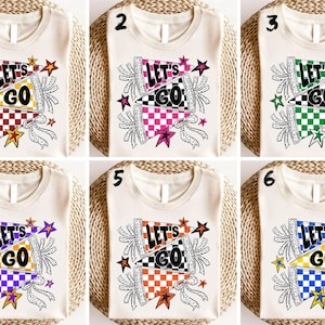 Personalized Coquette Let&#39;s Go Flag Shirt, Custom Pennants Flag Mascot Shirt, School Mascot shirt, School Spirit Shirt, Matching Team Tee