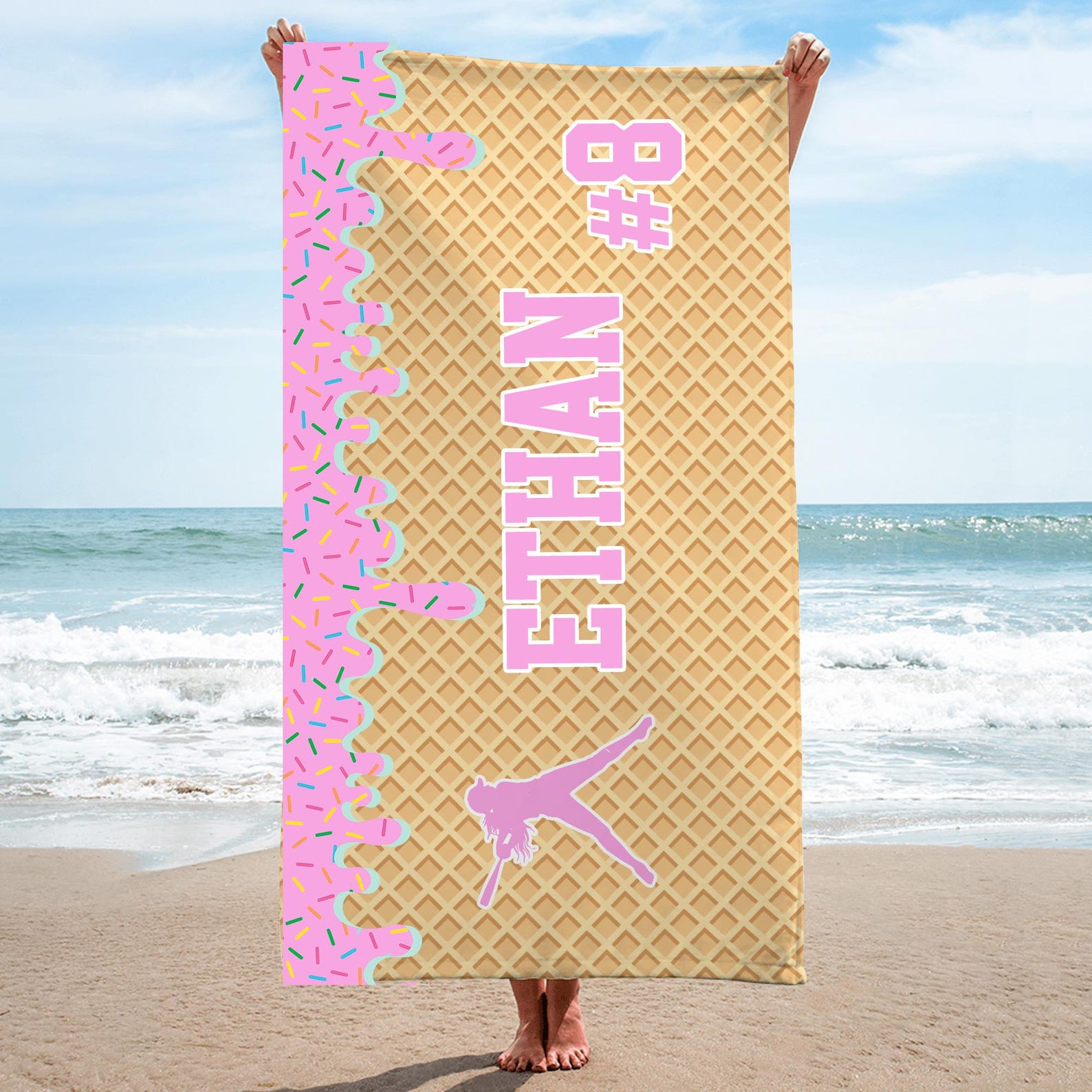 Ice Cream Drip Beach Towel – 30x60 Inch Microfiber, Quick Dry, Sand-Free, Cute Melting Ice Cream Design For Pool & Beach
