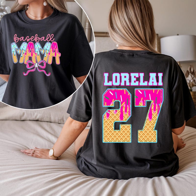 Personalized Baseball Mama Drip Shirt, Baseball Ice Cream Drip Shirt, Coquette Baseball Mom Dripping T Shirt, Custom Kid Birthday Sweatshirt