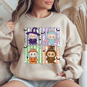 Spooky Labubu Halloween Shirt, Checkerboard Labubu Sweatshirt, Kawaii Monsters Shirt, Cute Ghost Pumpkin Trick Or Treat T-Shirt, Costume Tee