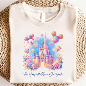 Comfort Colors Happiest Place on Earth Shirt, Magic Kingdom Shirt, Disney Castle Floral Shirt,Disney Magical World Shirt,Mickey Balloons Tee