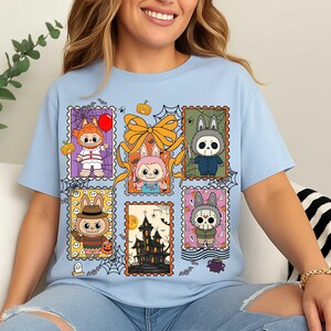 Coquette Labubu Halloween Shirt, Half Adorabl Half Haunted Shirt, Trendy Cartoon Dolls Halloween Tee, Retro Kawaii Monsters Halloween Tshirt