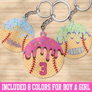 Personalisierte Baseball Tropf Schlüsselbund, Eis Schaufel Anhänger, Benutzerdefinierte Baseball Tropf Tasche Tag Geschenk, Eiscreme Tropf Schlüsselbund, Jugend Sport Geschenk