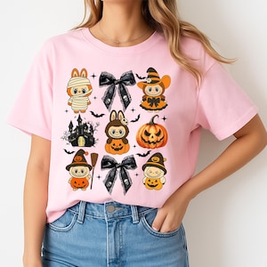 Labubu Halloween Shirt, Half Adorabl Half Haunted Shirt, Trendy Cartoon Dolls Halloween Tee, Kawaii Monsters Tshirt, Kids Halloween Shirt