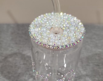 Personalized Glass Can With Bling Lid Bridal Gift Iced Coffee Cup for Women Friends Mom Sister Teen Girls Wedding Gifts Mother&#39;s Day Gift