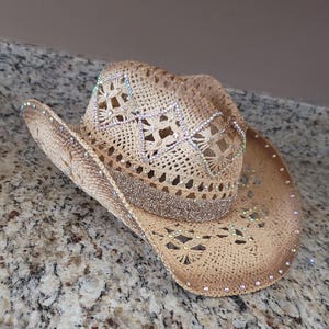 Benutzerdefinierte Strand Cowboyhüte Strass, Boho Cowboyhüte für Frauen, Boho Beach Festival Hut, Sommerhut, Strohhut, Strandhut