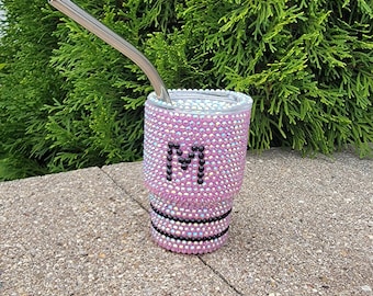 Personalized Rhinestone Mini 3oz Monogram Tumbler Shot Glass Gift Birthday Bachelorette Girl Gift Wedding Bridesmaids&#39; Gift