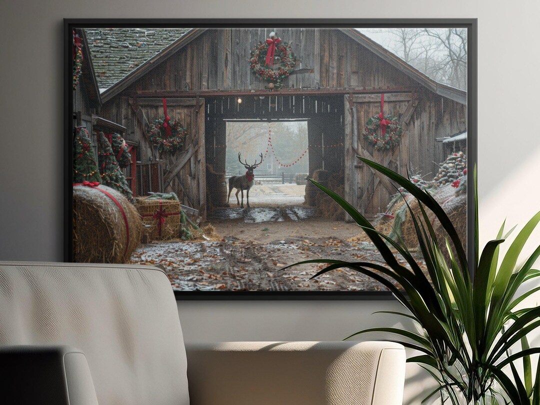 Christmas Barn Scene Wall Art, Rustic Holiday Decor, Winter Country ...