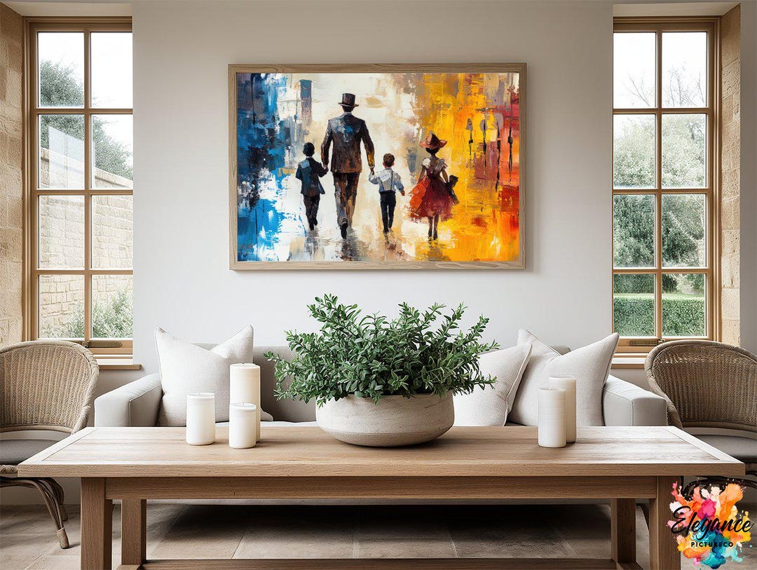 Family Wall Art, Father and Children Painting, Modern Art Print ...