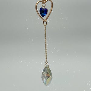 Blue Heart Crystal Suncatcher: Gold Heart Prism