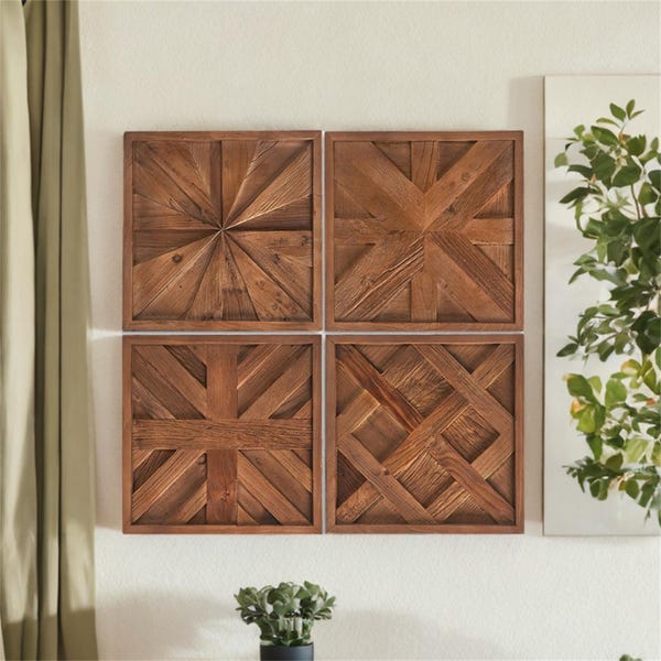 Handmade Reclaimed Elm Wall Art: Rustic Geometric Wood Panel (17" Square)