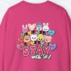 SKZoo Candy Hearts "STAY with SKZ" Sweatshirt, Stray Kids Valentine's Unisex Shirt, StrayKids KPop Merch, BangChan Felix Hyunjin HAN Hyunjin
