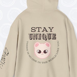 Stray Kids Inspirational Hoodie, SKZoo Jiniret Unisex Hooded Sweatshirt, Hyunjin "STAY Unique" SKZ Inspiration, StrayKids Kpop Merch