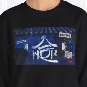SKZHOP HIPTAPE Release Crewneck Sweatshirt, Unisex Stray Kids Album Merch with Sleeve Print, SKZ BangChan Felix Hyunjin Changbin KPop Shirt