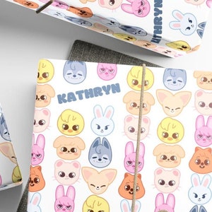 Gepersonaliseerde cadeauverpakking verdwaalde kinderen, SKZoo op maat gemaakt inpakpapier, StrayKids schattig KPop-naamontwerp, SKZ BbokkAri Felix Bangchan Changbin