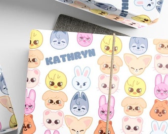 Personalized Stray Kids Gift Wrap,  SKZoo Custom Wrapping Paper,  StrayKids Cute KPop Name Design,  SKZ BbokkAri Felix Bangchan Changbin