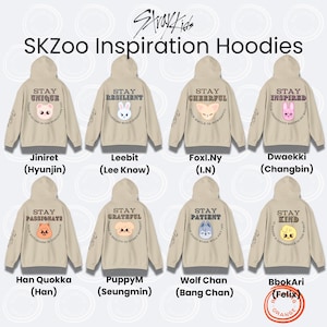 Sudadera con capucha inspiradora de Stray Kids, sudadera unisex con capucha beige arena de SKZoo, mensajes motivacionales STAY, merchandising de StrayKids Kpop