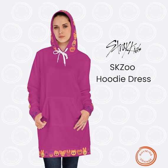 Bold Pink Stray Kids Hoodie Dress, Skzoo Vivid Oversized