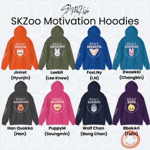 Sudaderas motivacionales de Stray Kids, sudaderas unisex con capucha y contraste de SKZoo, mensajes inspiradores de STAY, camisetas de merchandising de StrayKids Kpop