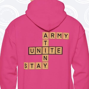 KPop Fans UNITE Hoodie, Stay Atiny Army Letter Tiles Hooded Sweatshirt, Welcome Back BTS Stray Kids Ateez Fan Merch  STAYtiny