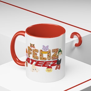 Feliz Ateez Holiday Mug, Custom 11oz 15oz Ceramic Aniteez Gingerbread Kpop Merch, Seonghwa Hongjoong Yunho Yeosang San Mingi Wooyoung Jongho