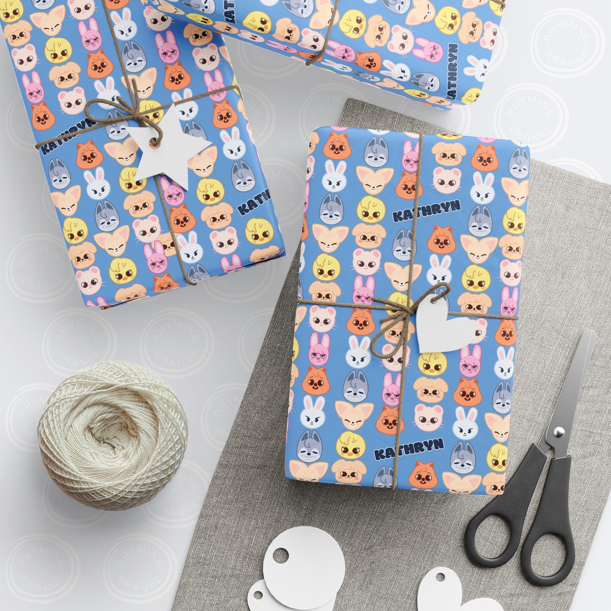 Personalized Stray Kids Gift Wrap,  SKZoo Custom Wrapping Paper Colors,  StrayKids KPop Name Design,  SKZ BbokkAri Felix Bangchan Changbin