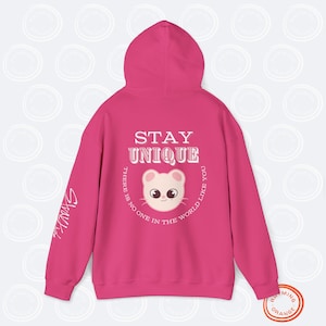 Sudadera con capucha motivacional de Stray Kids, sudadera unisex con capucha en contraste de SKZoo Jiniret, inspiración de SKZ "STAY Unique" de Hyunjin, mercancía de Kpop de StrayKids