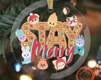 Stray Kids SKZoo Glass Ornament, SKZ &quot;STAY Merry&quot; Holiday Merch, StrayKids Christmas Tree Ornament Home Decor, Bbokari Quokka Bang Chan I.N