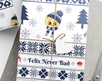 Stray Kids Sweater Print Gift Wrap, SKZoo &quot;Felix Never Bad&quot; Wrapping Paper, StrayKids Song Holiday Wrap, Bbokari SKZ Kpop Christmas Merch