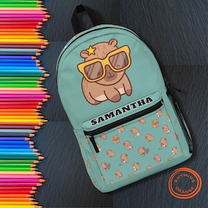 Personalized Kawaii Capybara Backpack, Custom School Bag, Kids Work Bag, Fun Diaper Bag, Girl Boy Toddler Monogram Pack