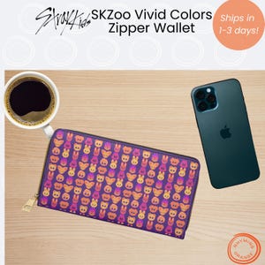 Stray Kids Zipper Wallet, SKZoo Motivation Purple Purse, StrayKids SKZ Faux Leather Wallet, Bbokari BangChan Leebit Changbin KPop Merch